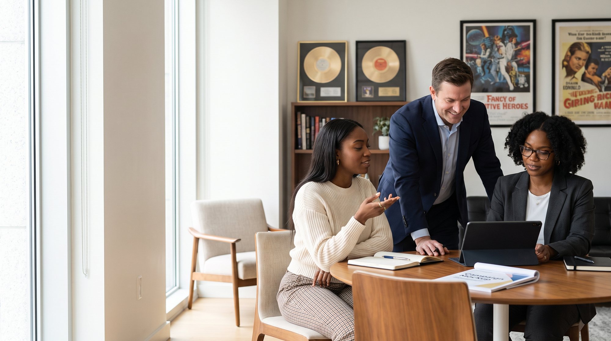 An advisor working through a campaign plan with two clients